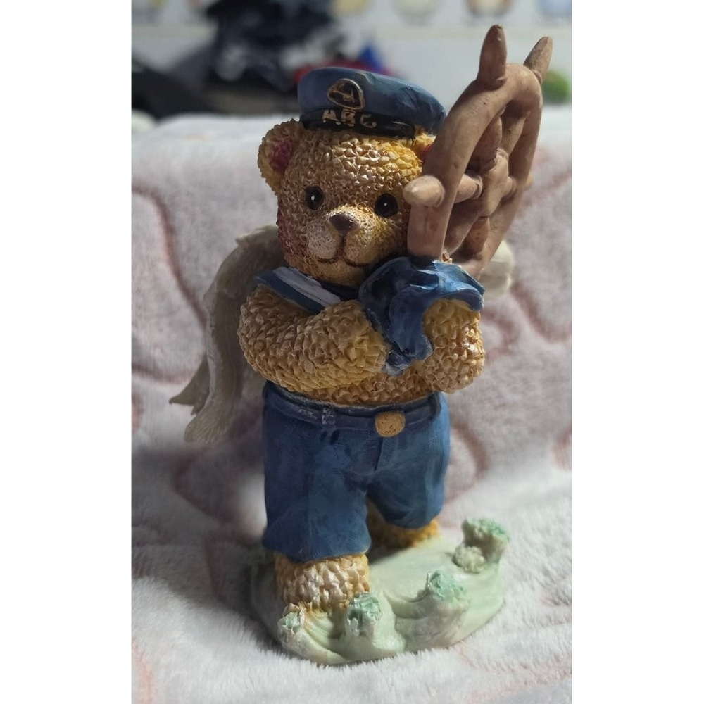 Vintage Angel Bear Figurine Sailor Hat Wings Nautical Ceramic 1990s Collectible